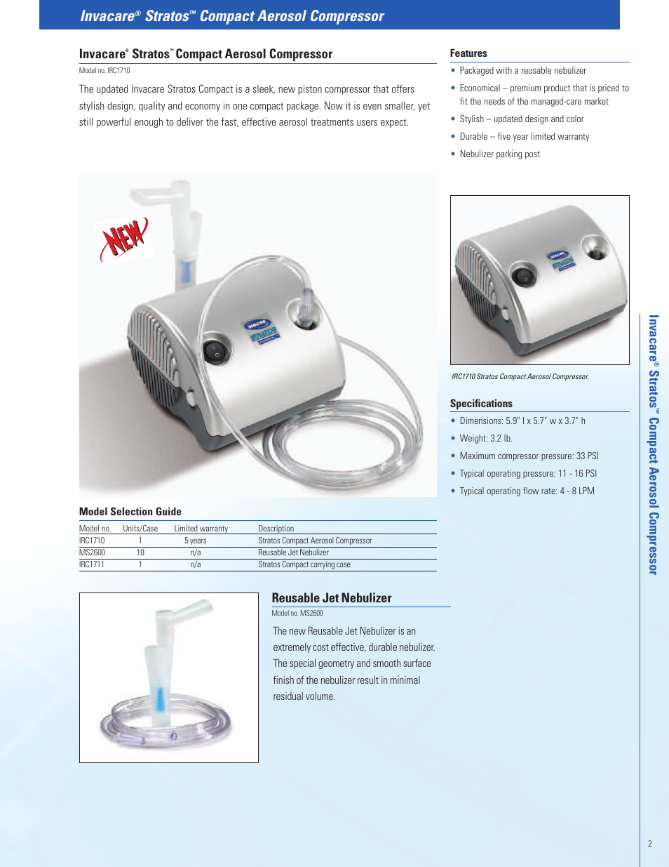 Invacare, Stratos, Compact aerosol compressor | Invacare Stratos Aerosol Compressors User Manual | Page 3 / 8