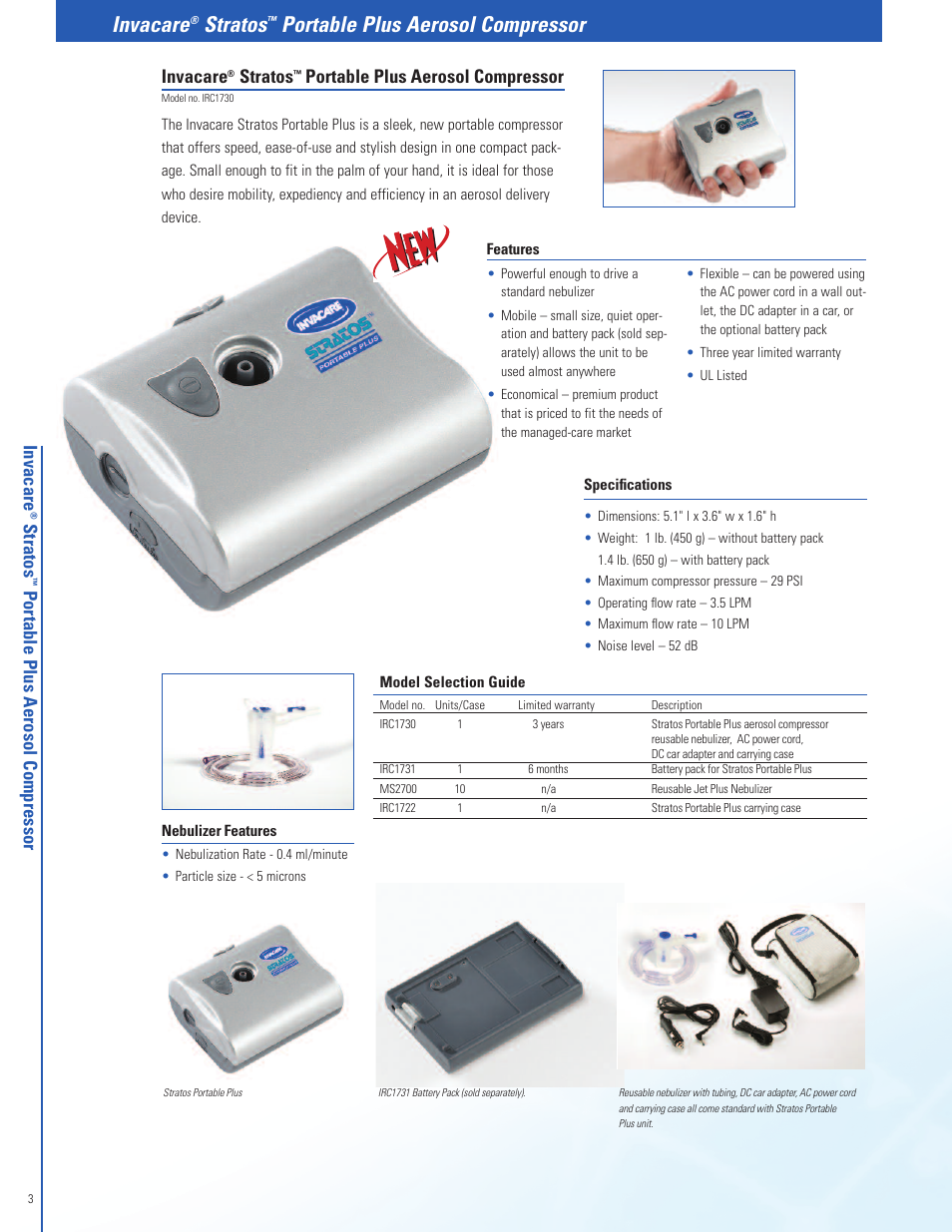 Invacare, Stratos, Portable plus aerosol compressor | Invacare Stratos Aerosol Compressors User Manual | Page 4 / 8