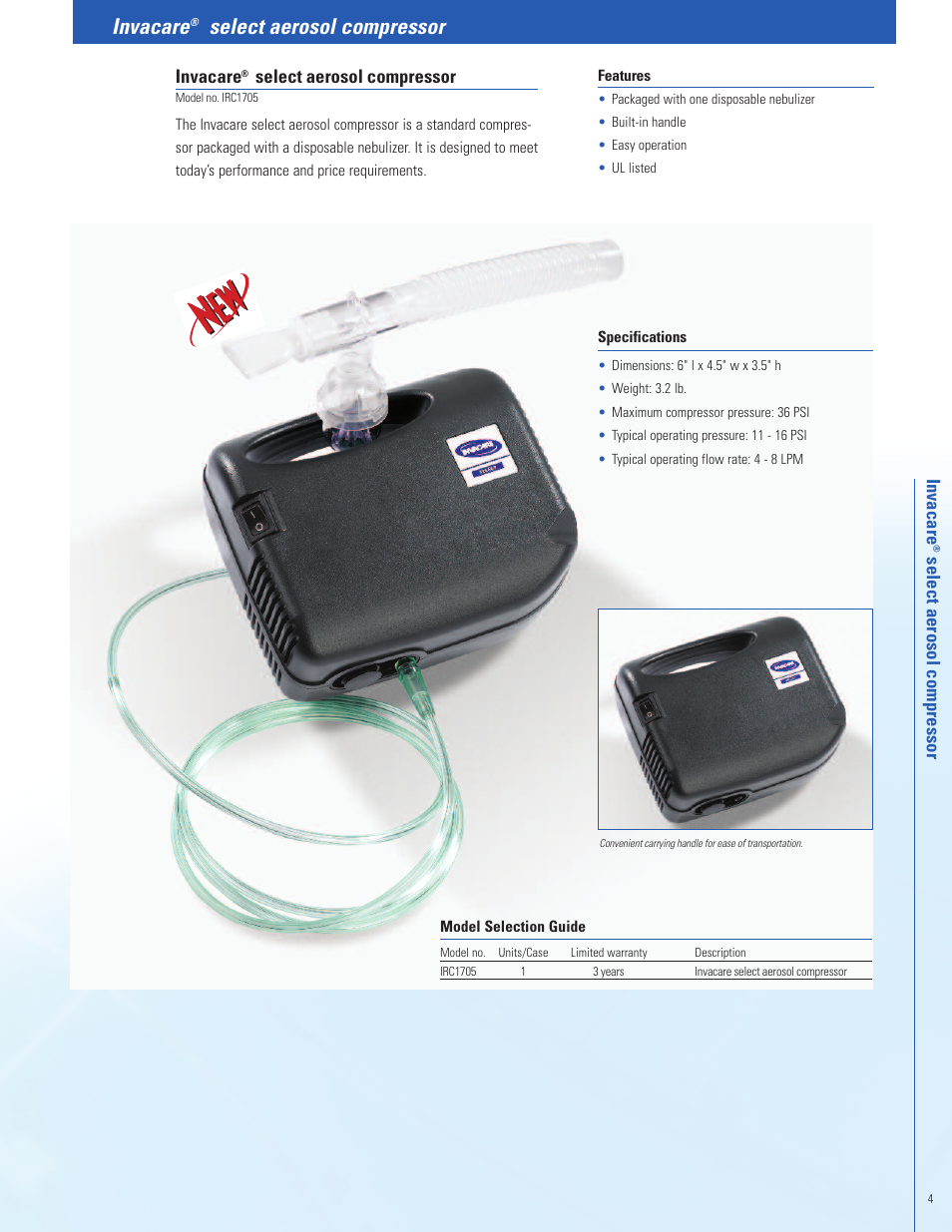 Invacare, Select aerosol compressor | Invacare Stratos Aerosol Compressors User Manual | Page 5 / 8