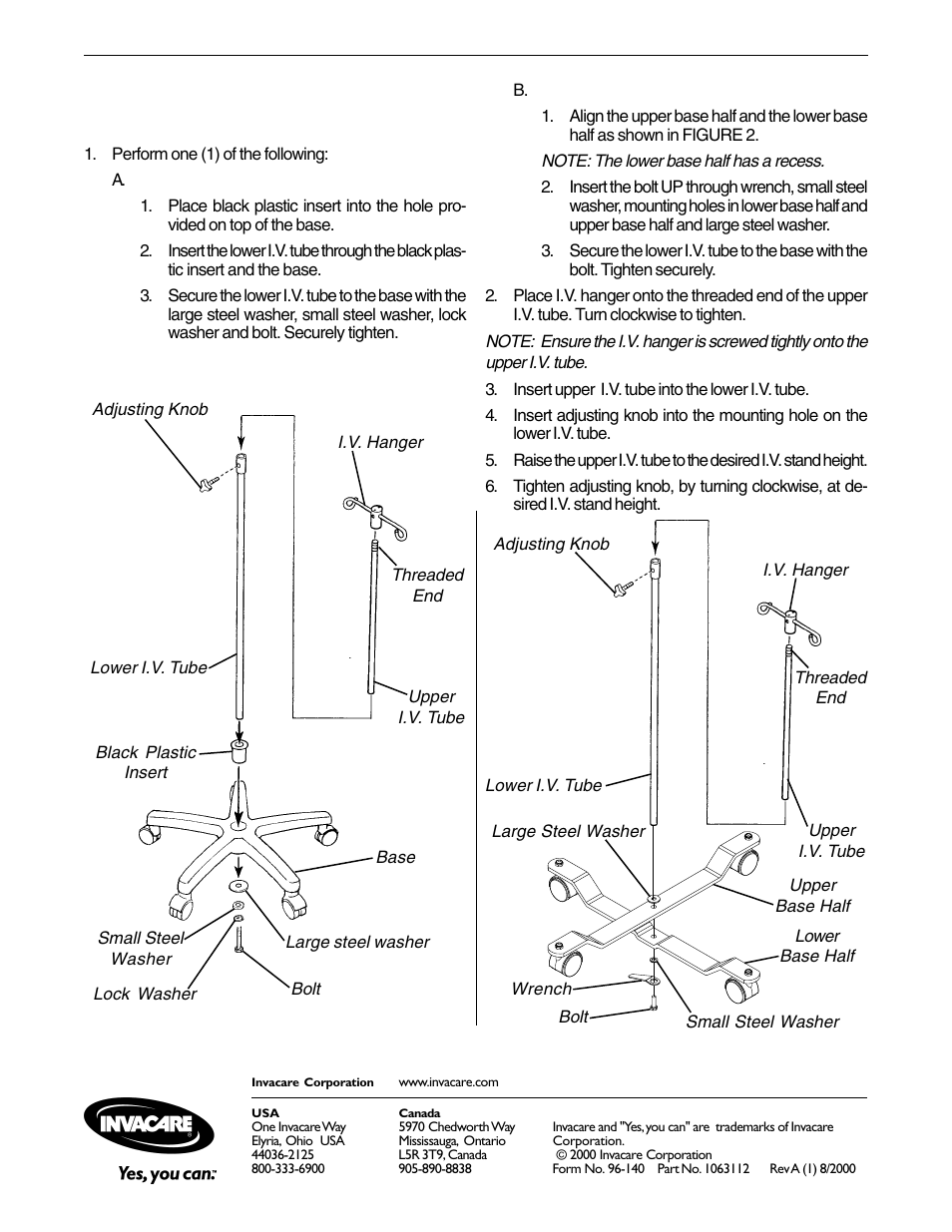 Assembling the i.v. stand (figure 2) | Invacare 6681-5 User Manual | Page 2 / 2