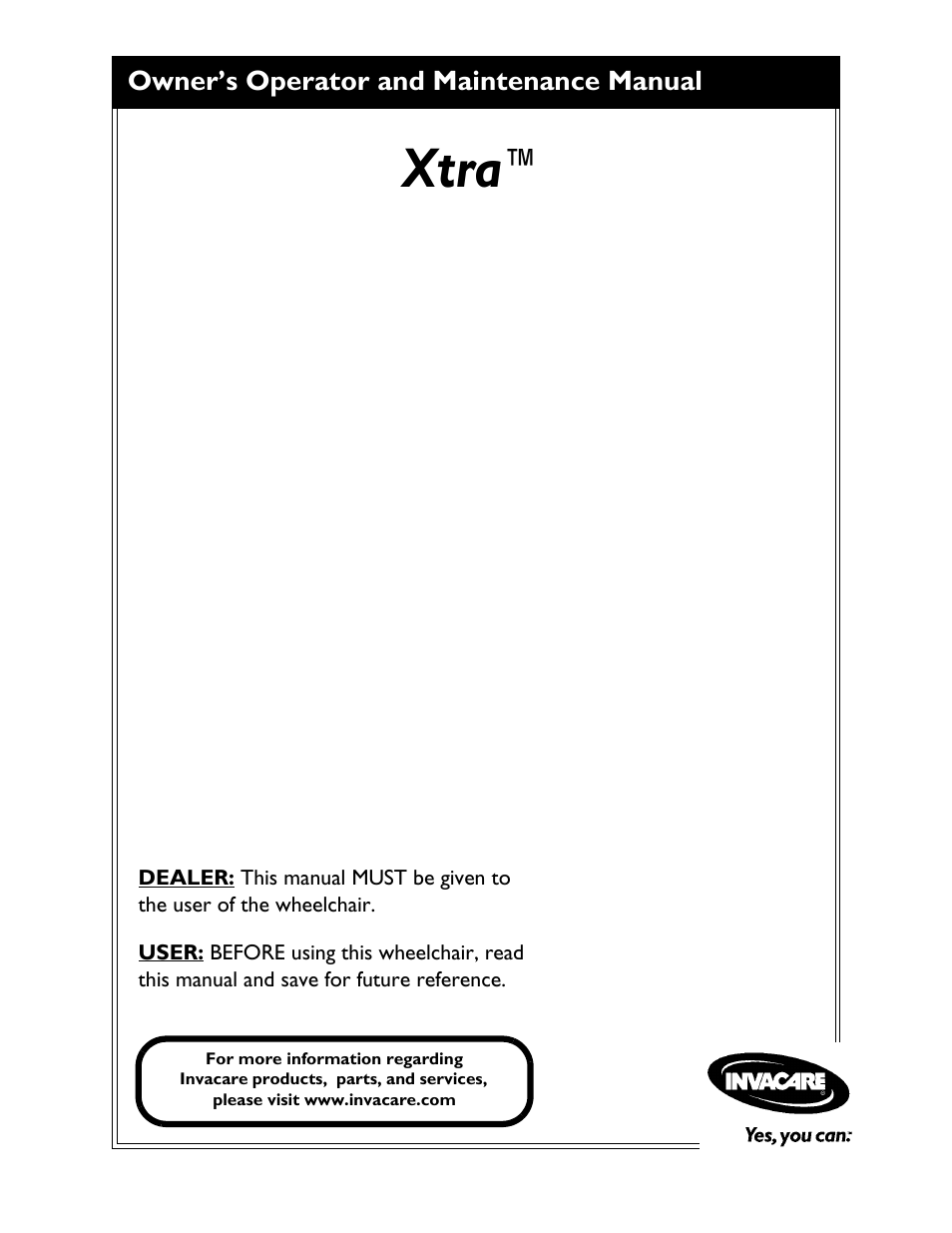 Invacare XtraTM 1026793 User Manual | 60 pages