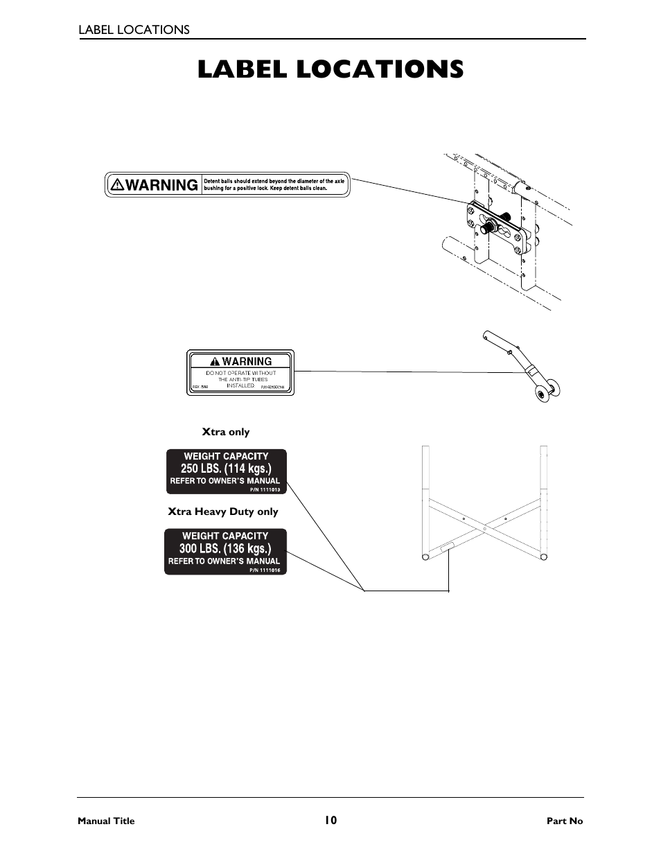 Label locations, Xtra only | Invacare XtraTM 1026793 User Manual | Page 10 / 60