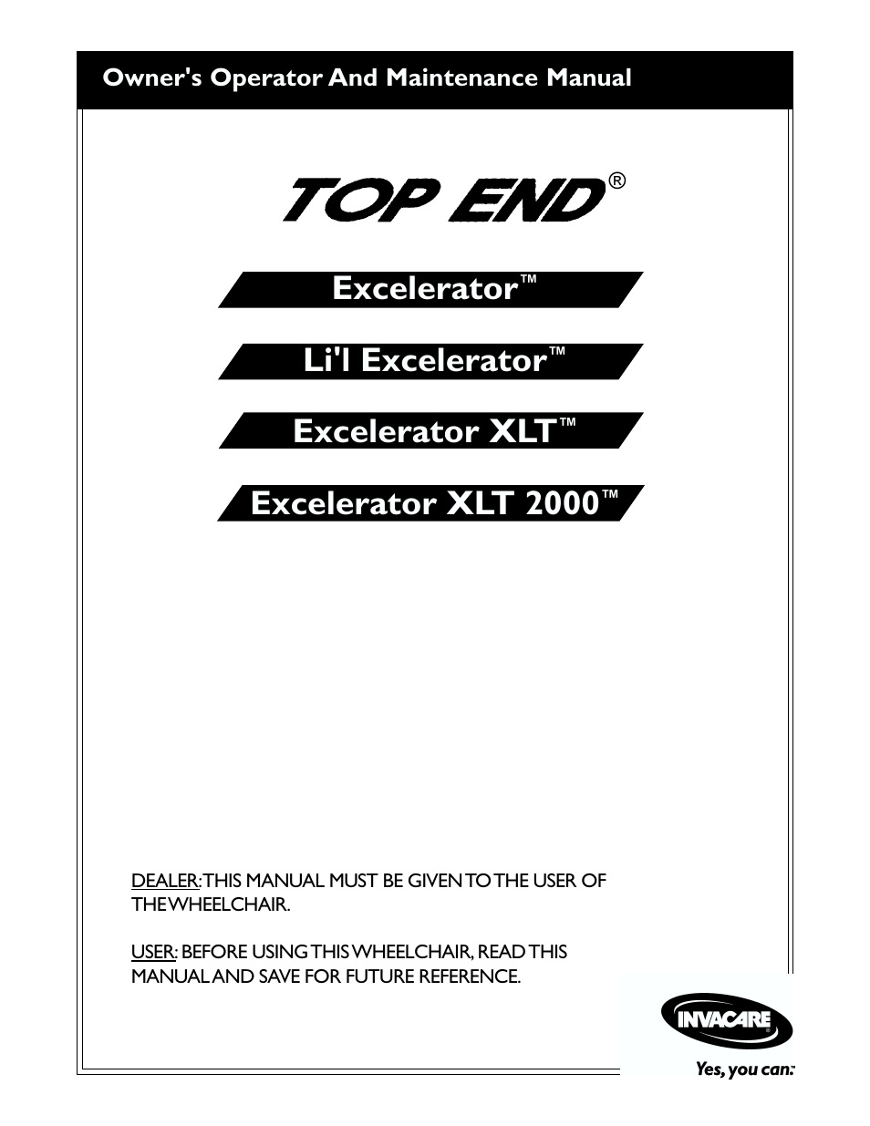 Invacare Excelerator XLT 2000 User Manual | 36 pages