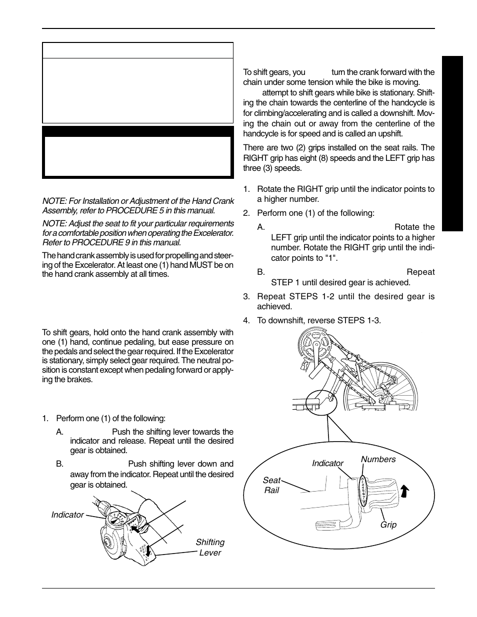 Hand crank assembly, Shifting gears | Invacare Excelerator XLT 2000 User Manual | Page 29 / 36