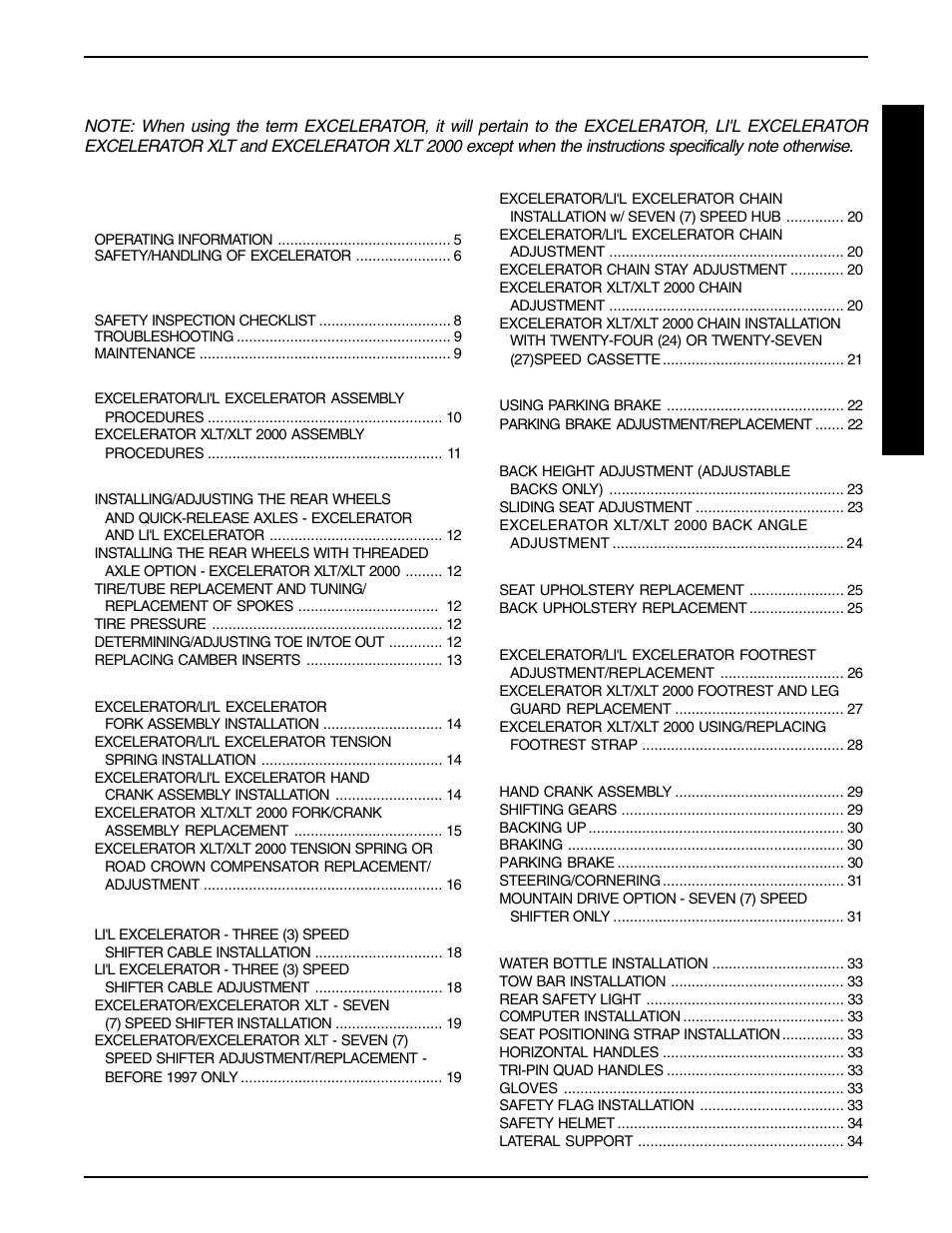 Invacare Excelerator XLT 2000 User Manual | Page 3 / 36