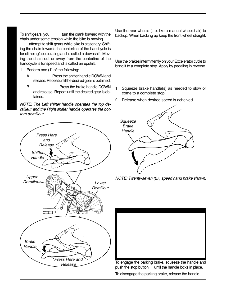 Backing-up, Braking, Parking brake | Invacare Excelerator XLT 2000 User Manual | Page 30 / 36