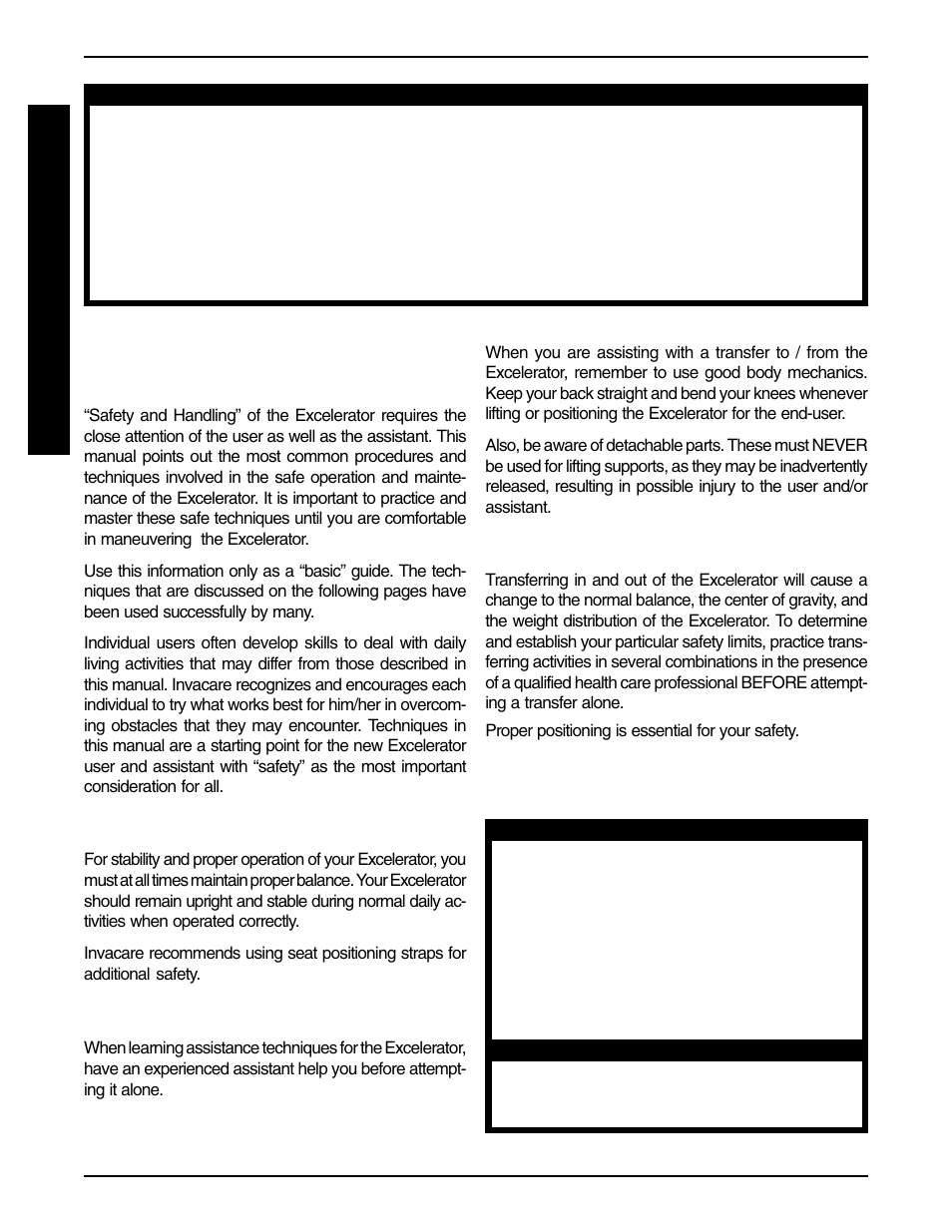 Safety/handling of excelerator | Invacare Excelerator XLT 2000 User Manual | Page 6 / 36