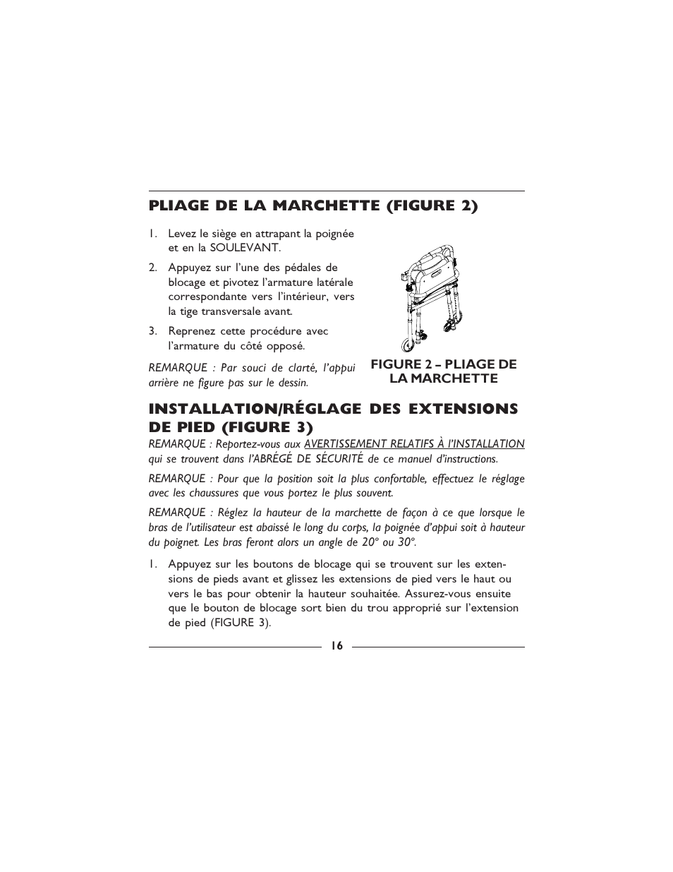 Pliage de la marchette (figure 2) | Invacare 6300-5F User Manual | Page 16 / 36