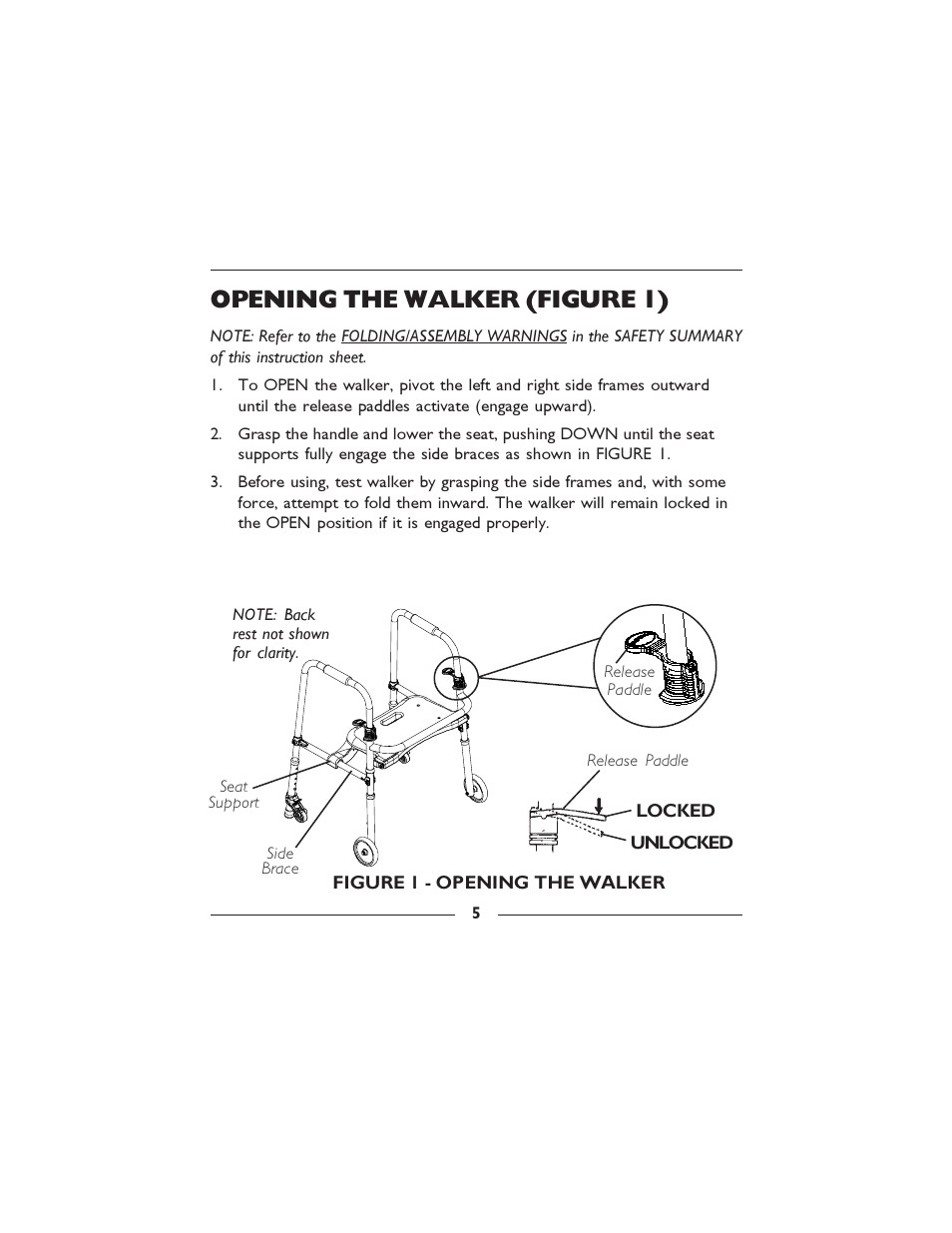 Opening the walker (figure 1) | Invacare 6300-5F User Manual | Page 5 / 36