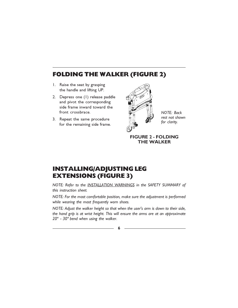 Installing/adjusting leg extensions (figure 3), Folding the walker (figure 2) | Invacare 6300-5F User Manual | Page 6 / 36