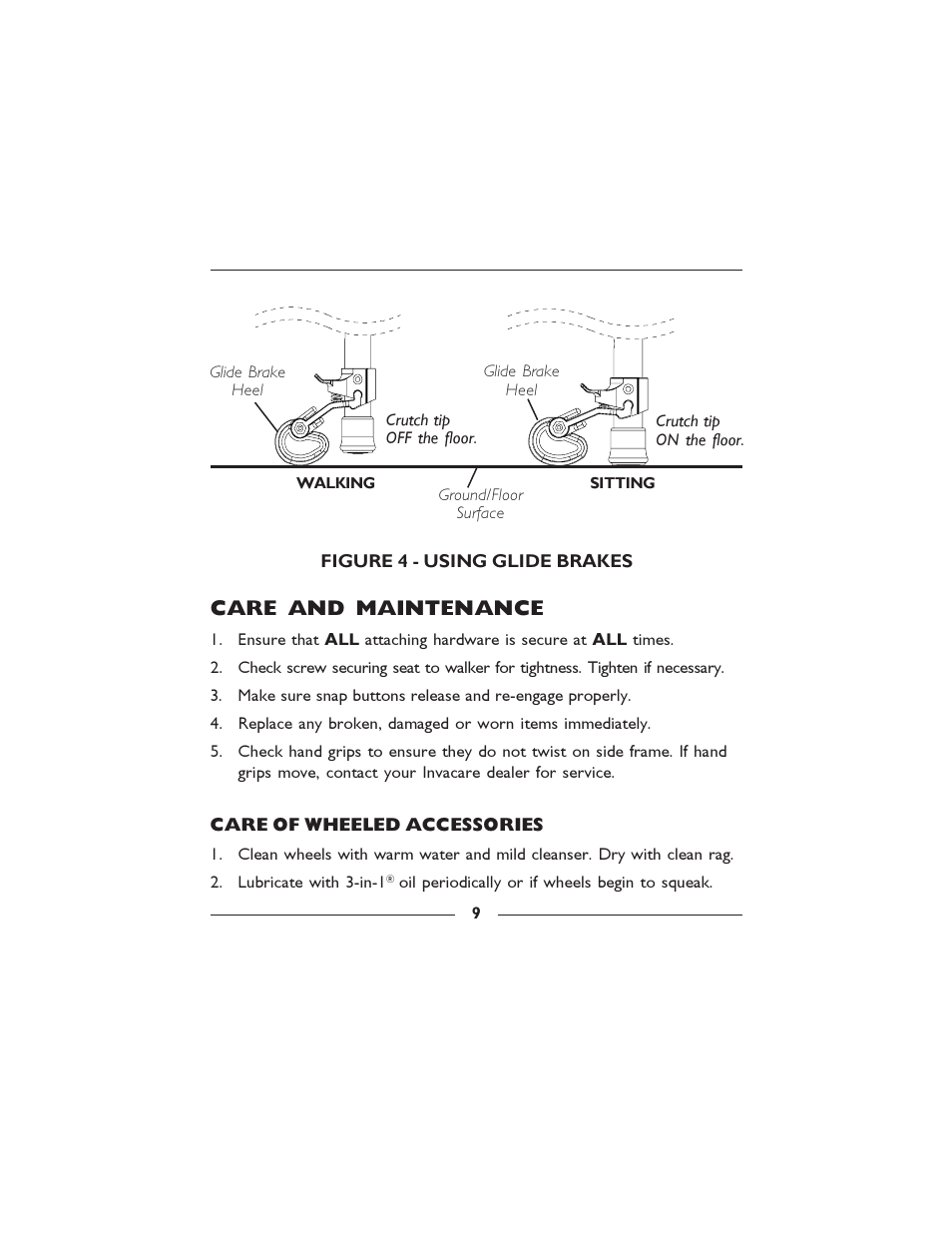 Care and maintenance | Invacare 6300-5F User Manual | Page 9 / 36