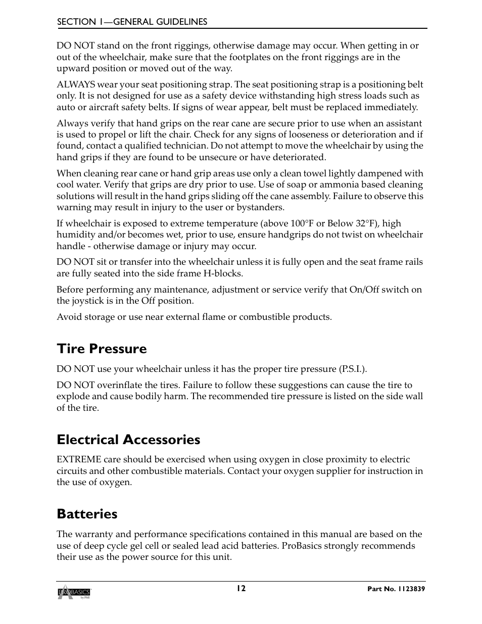 Tire pressure electrical accessories batteries, Tire pressure, Electrical accessories | Batteries | Invacare Wheelchair XP6500 User Manual | Page 12 / 64