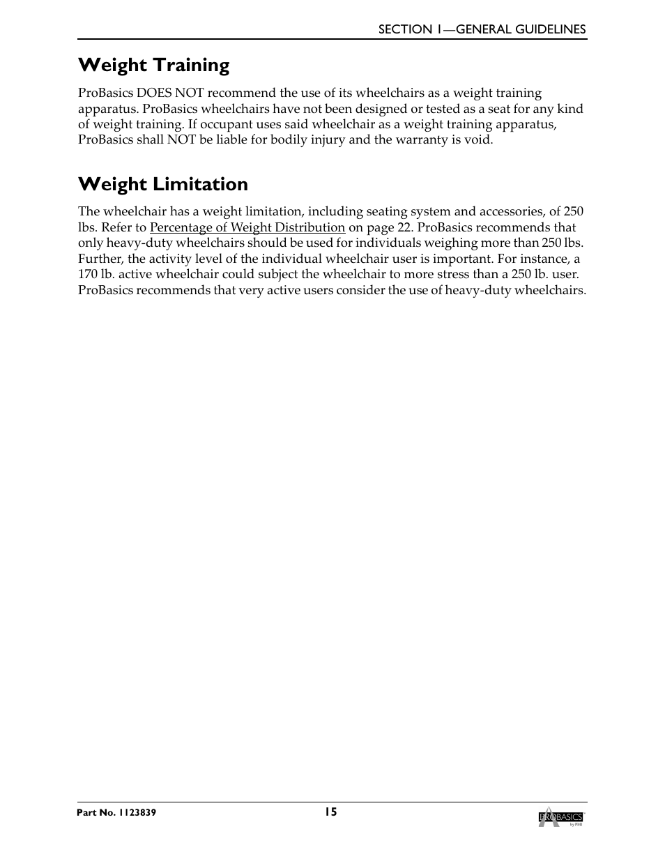 Weight training weight limitation, Weight training, Weight limitation | Invacare Wheelchair XP6500 User Manual | Page 15 / 64