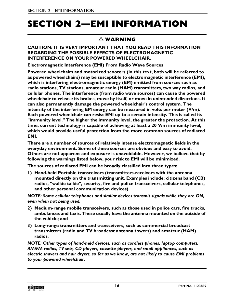 Section 2—emi information | Invacare Wheelchair XP6500 User Manual | Page 16 / 64