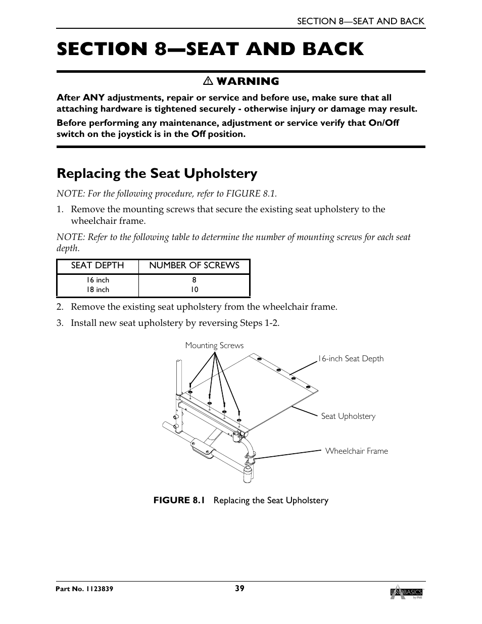 Replacing the seat upholstery | Invacare Wheelchair XP6500 User Manual | Page 39 / 64