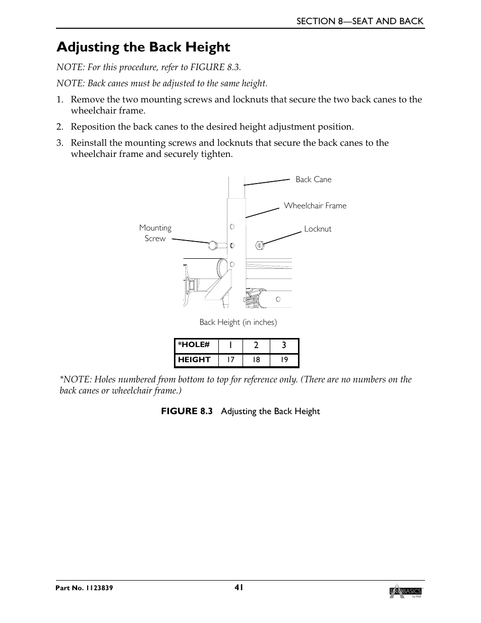 Adjusting the back height | Invacare Wheelchair XP6500 User Manual | Page 41 / 64