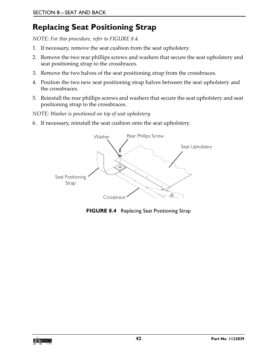 Replacing seat positioning strap | Invacare Wheelchair XP6500 User Manual | Page 42 / 64