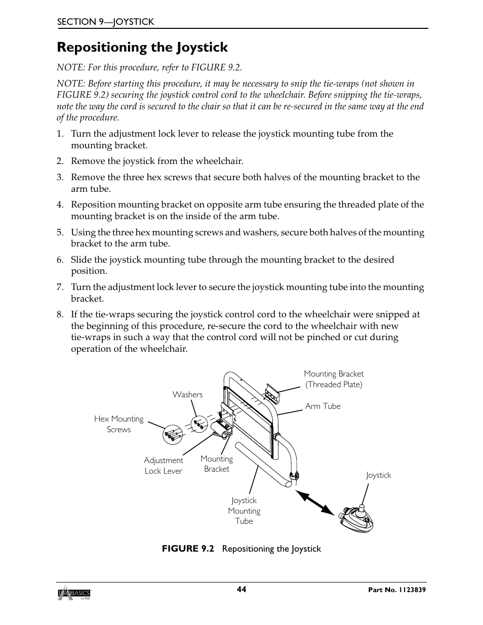 Preparing the joystick for use, Repositioning the joystick | Invacare Wheelchair XP6500 User Manual | Page 44 / 64