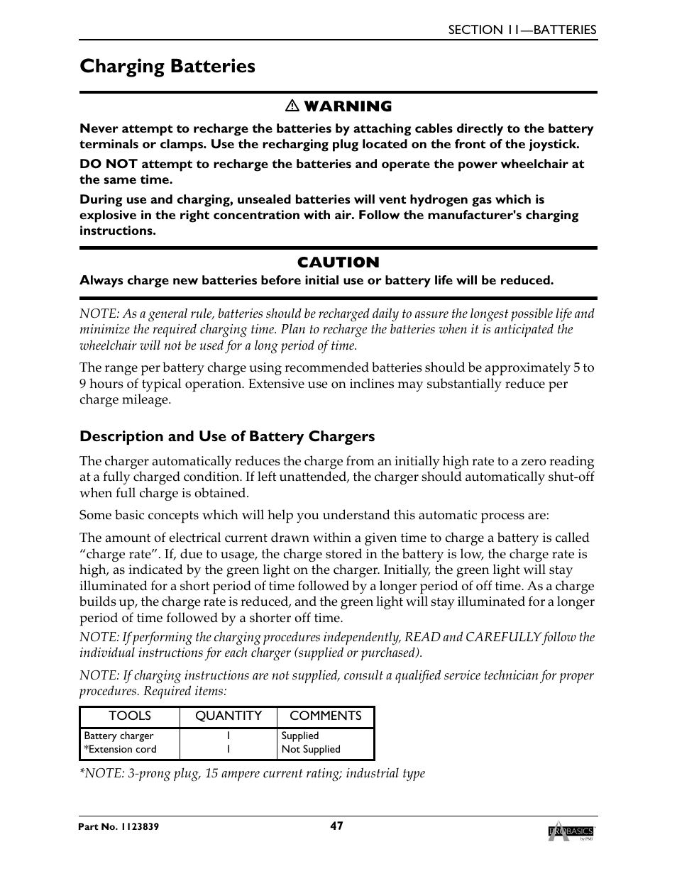 Charging batteries, Description and use of battery chargers | Invacare Wheelchair XP6500 User Manual | Page 47 / 64