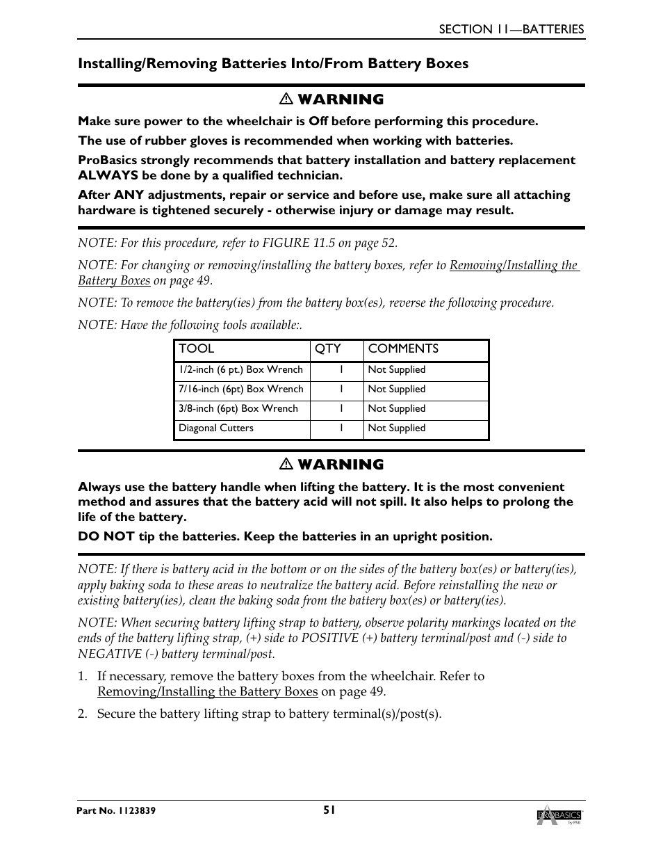 Battery boxes. refer to installing/removing, To installing/removing batteries, Ƽ warning | Invacare Wheelchair XP6500 User Manual | Page 51 / 64