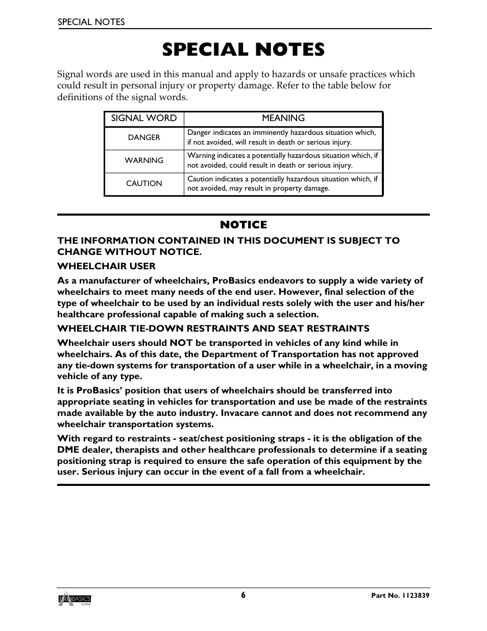 Special notes | Invacare Wheelchair XP6500 User Manual | Page 6 / 64