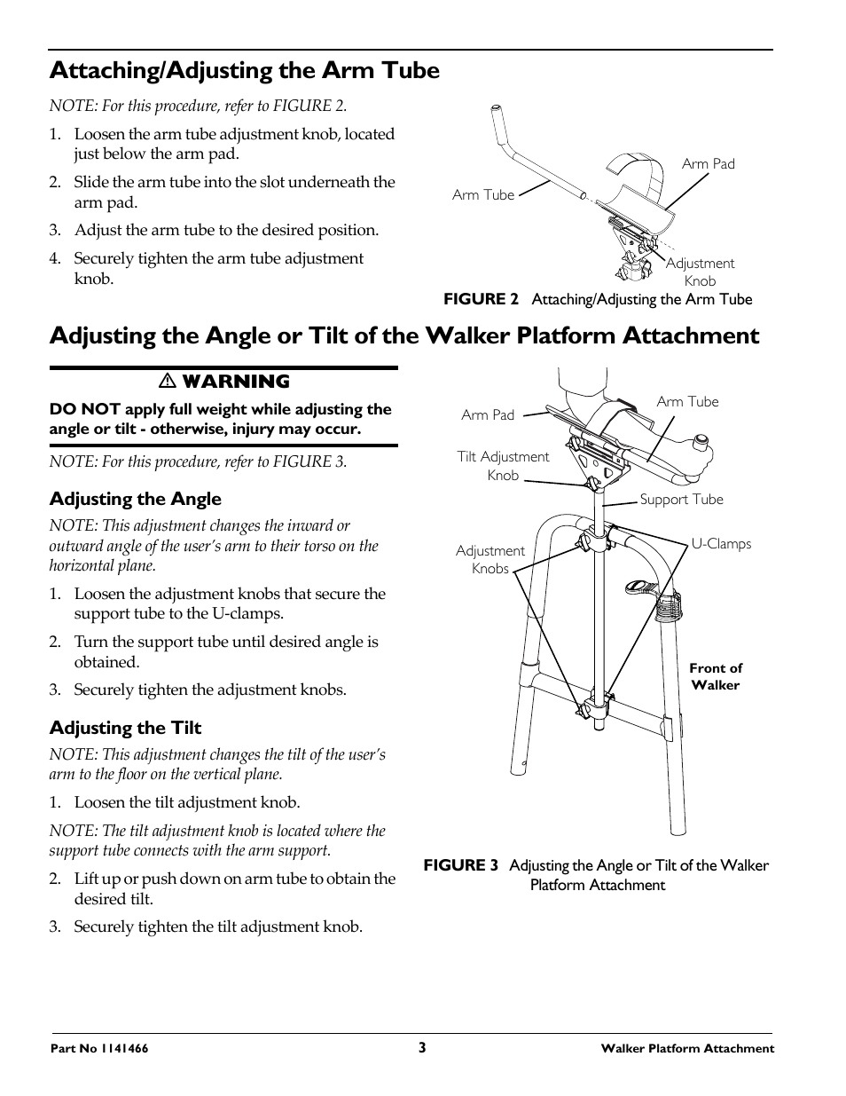 Attaching/adjusting the arm tube | Invacare 1141466 User Manual | Page 3 / 8