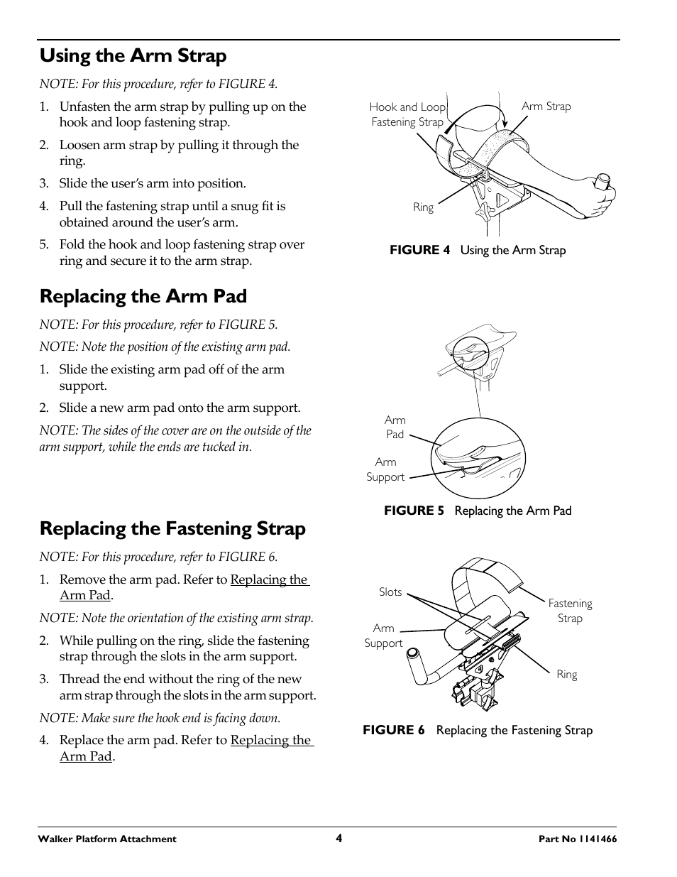 Using the arm strap, Replacing the arm pad, Replacing the fastening strap | Invacare 1141466 User Manual | Page 4 / 8