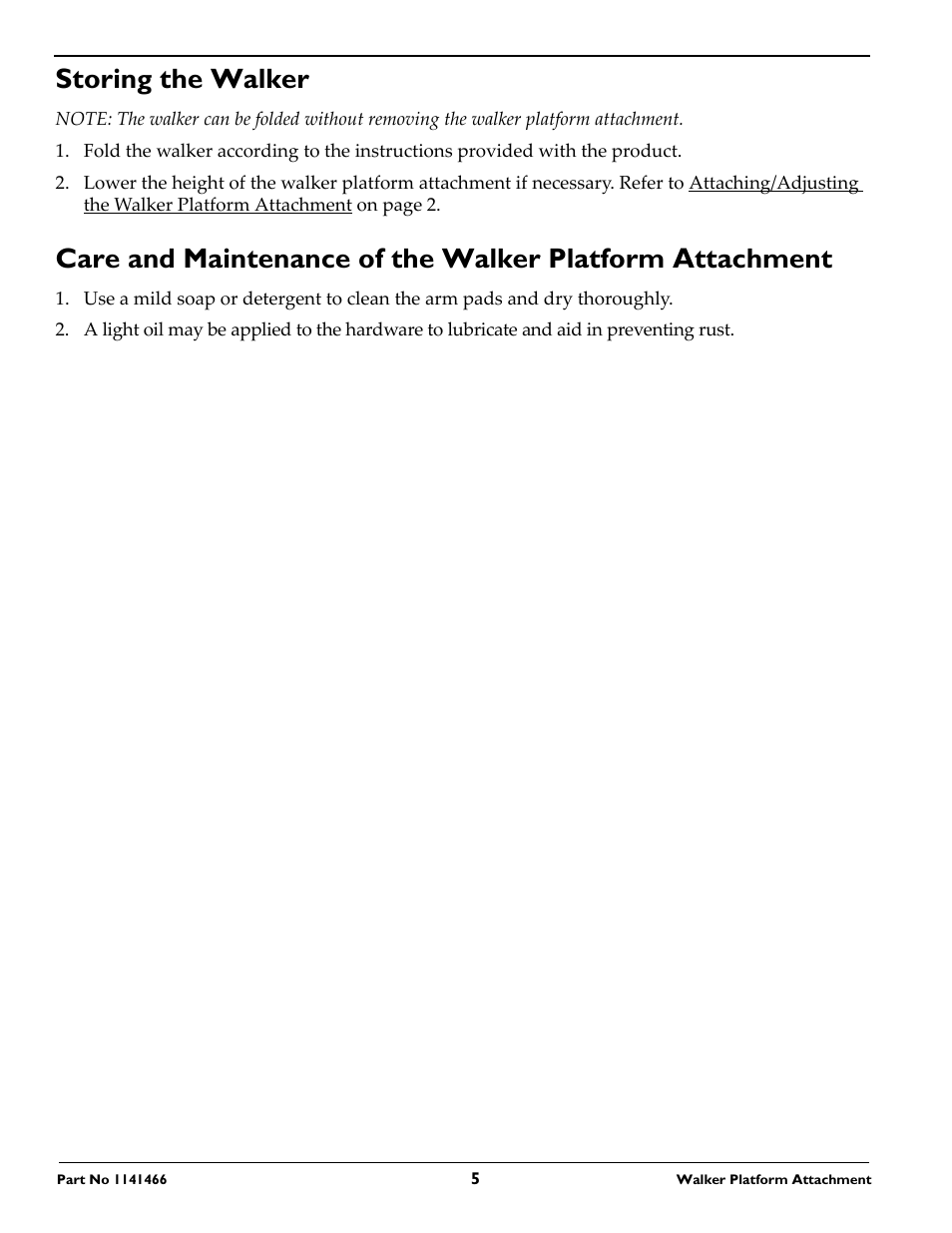 Storing the walker | Invacare 1141466 User Manual | Page 5 / 8