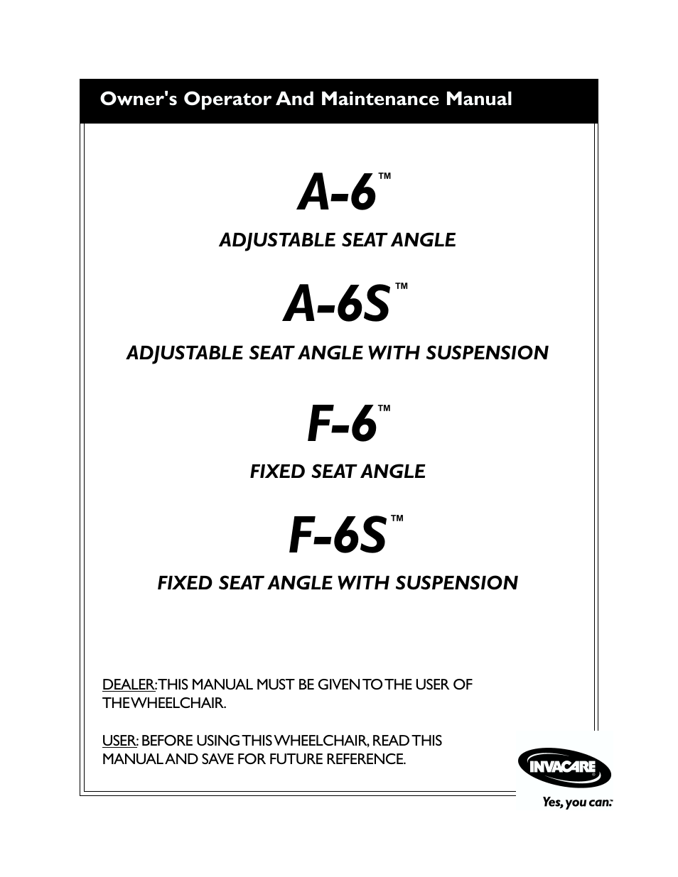 Invacare F-6S User Manual | 52 pages