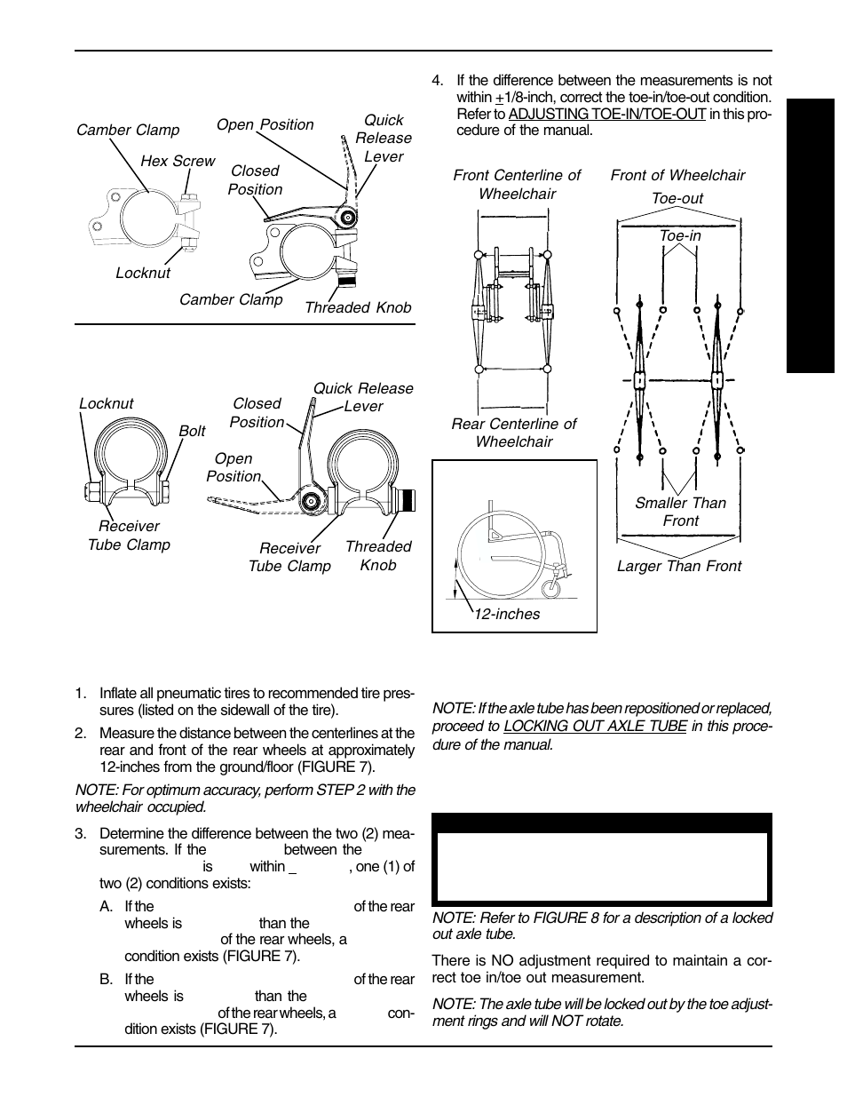 Determining toe in/toe out (figure 7), Adjusting toe in/toe out | Invacare F-6S User Manual | Page 21 / 52