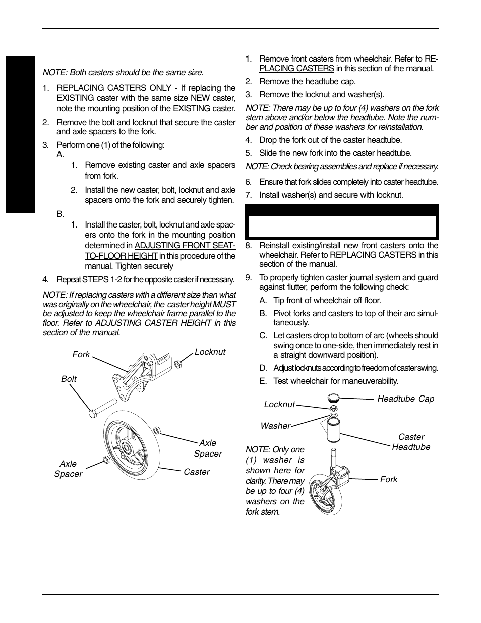 Replacing forks (figure 9) | Invacare F-6S User Manual | Page 34 / 52