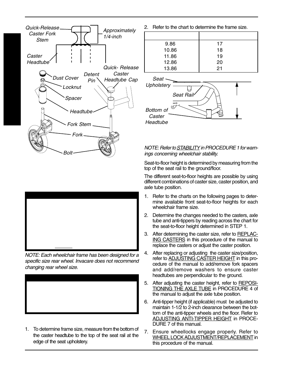 Adjusting front seat-to-floor height | Invacare F-6S User Manual | Page 36 / 52