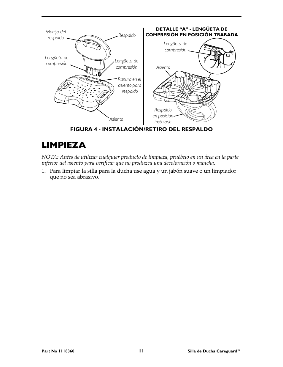 La figura 4, Figura 4, Limpieza | Invacare 95-2 User Manual | Page 11 / 20