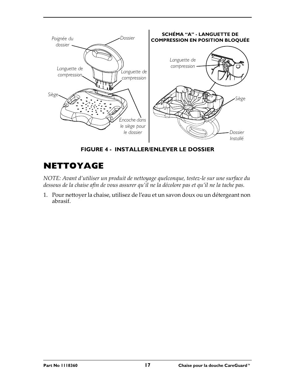 À la figure 4, Figure 4, Nettoyage | Invacare 95-2 User Manual | Page 17 / 20