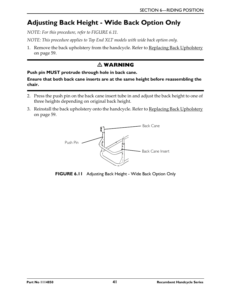 Adjusting back height - wide back option only, Adjusting back height ‐ wide back | Invacare Force User Manual | Page 41 / 76