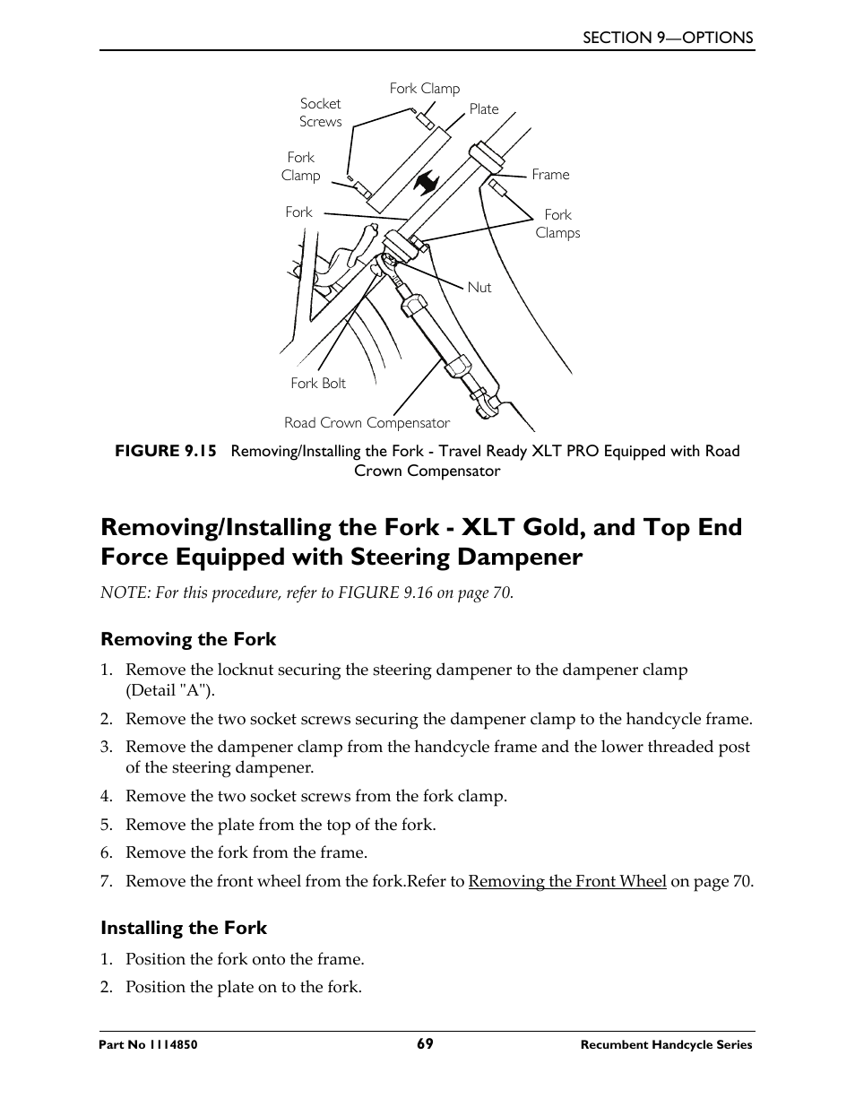 Removing the fork | Invacare Force User Manual | Page 69 / 76