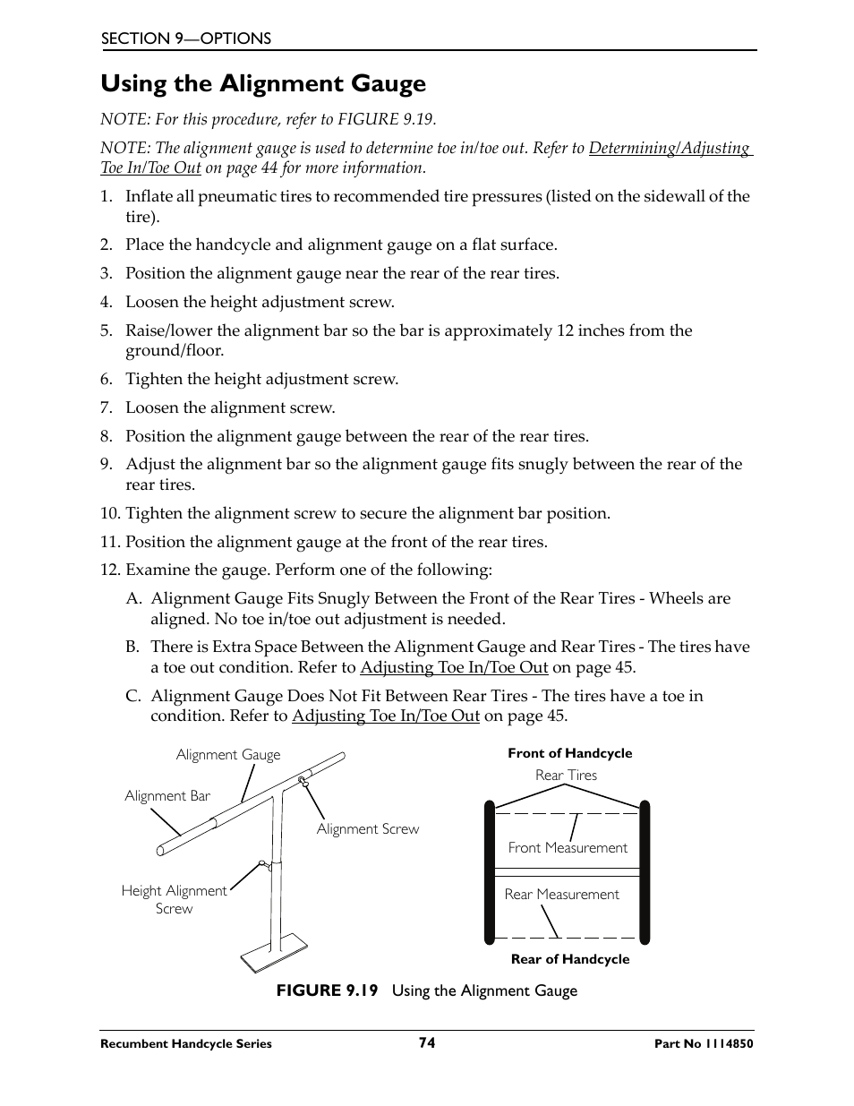 Adjusting the handcycle rack, Using the alignment gauge | Invacare Force User Manual | Page 74 / 76