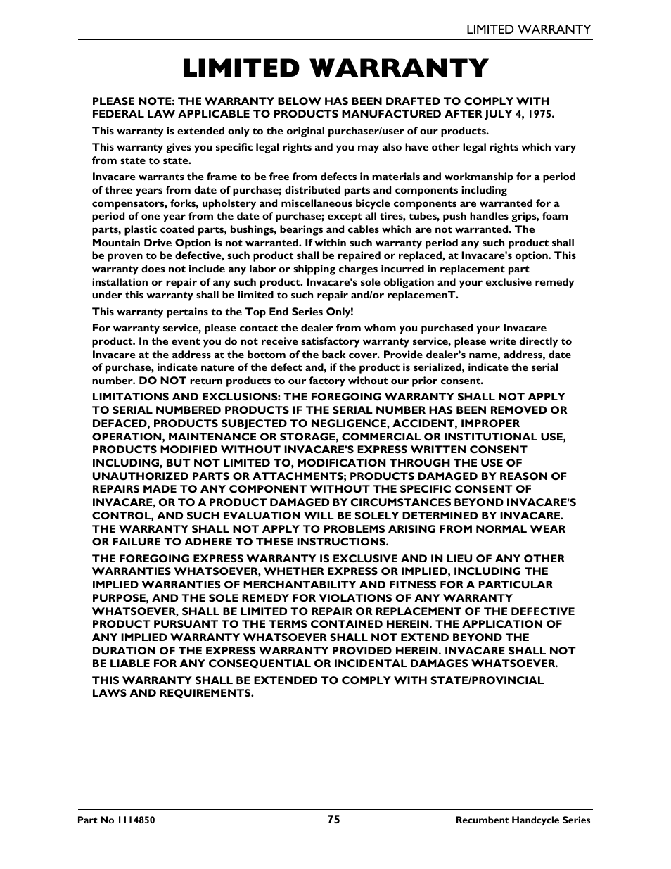 Using the alignment gauge, Limited warranty | Invacare Force User Manual | Page 75 / 76