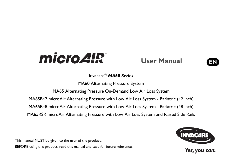 Invacare MicroAir MA60 User Manual | 36 pages