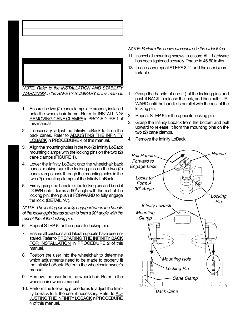 Installing/removing the infinity loback (figure 1) | Invacare Infinity LoBack Support User Manual | Page 10 / 16