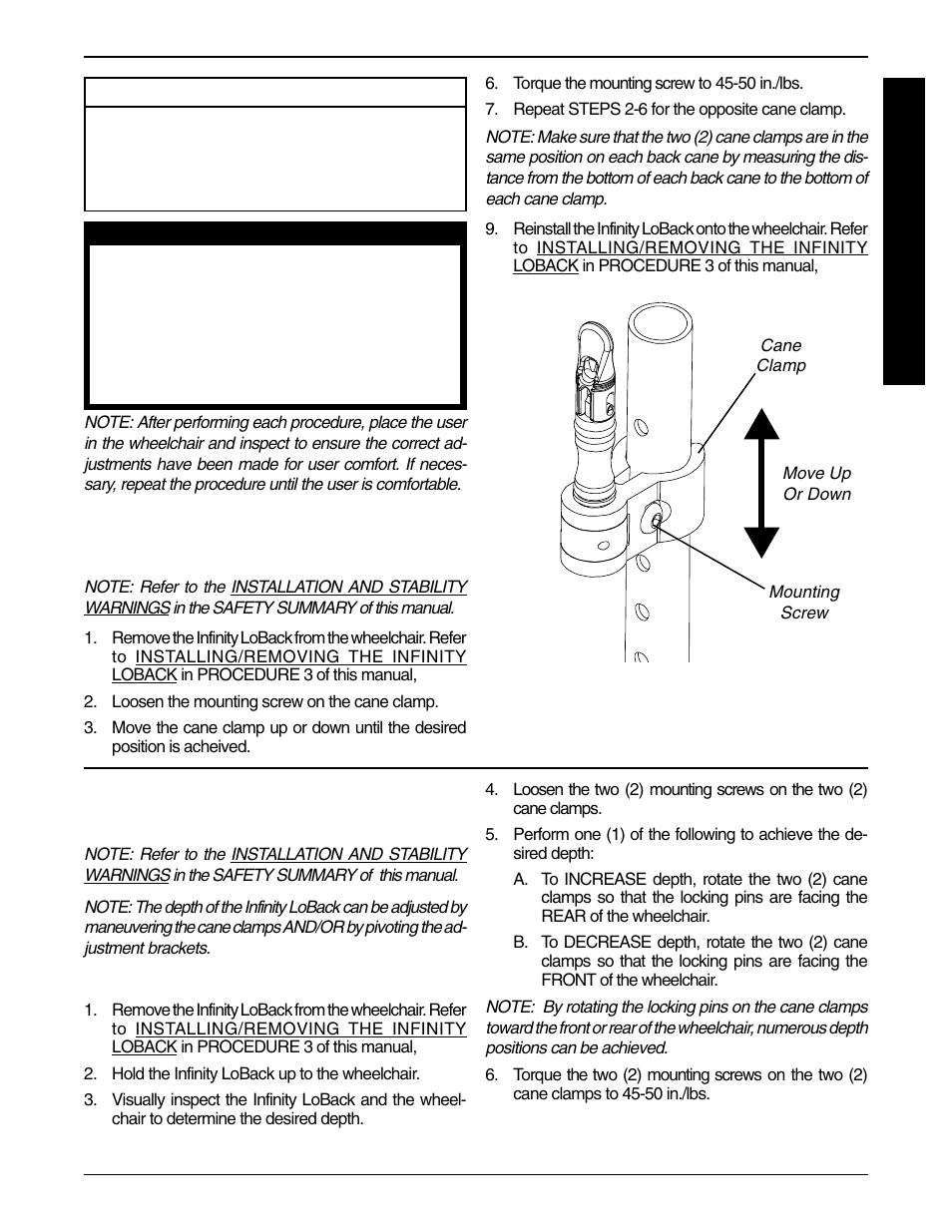 Adjusting the mounting hardware/height (figure 1), Adjusting the depth hardware | Invacare Infinity LoBack Support User Manual | Page 11 / 16