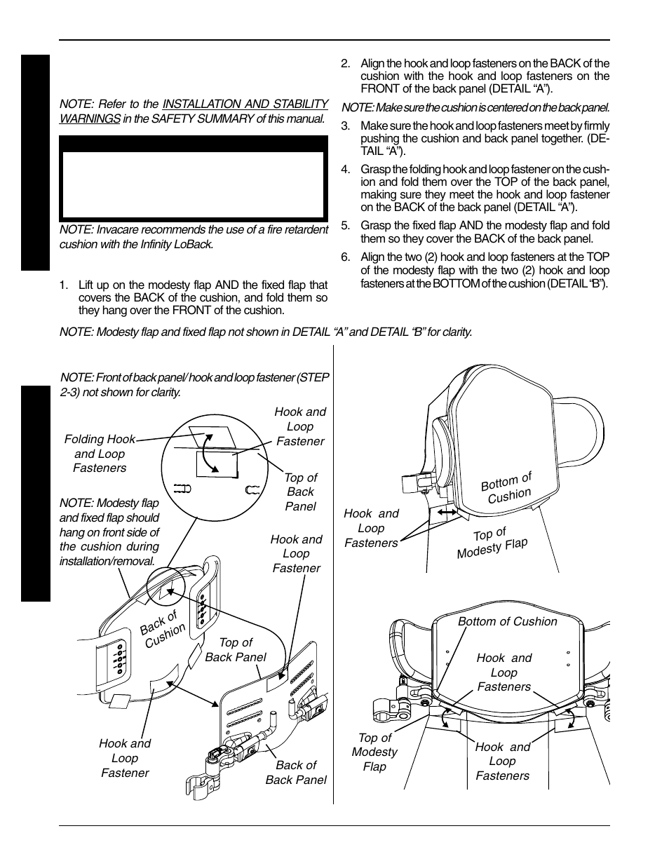 Installing/removing the back cushion (figure 2) | Invacare Infinity LoBack Support User Manual | Page 8 / 16