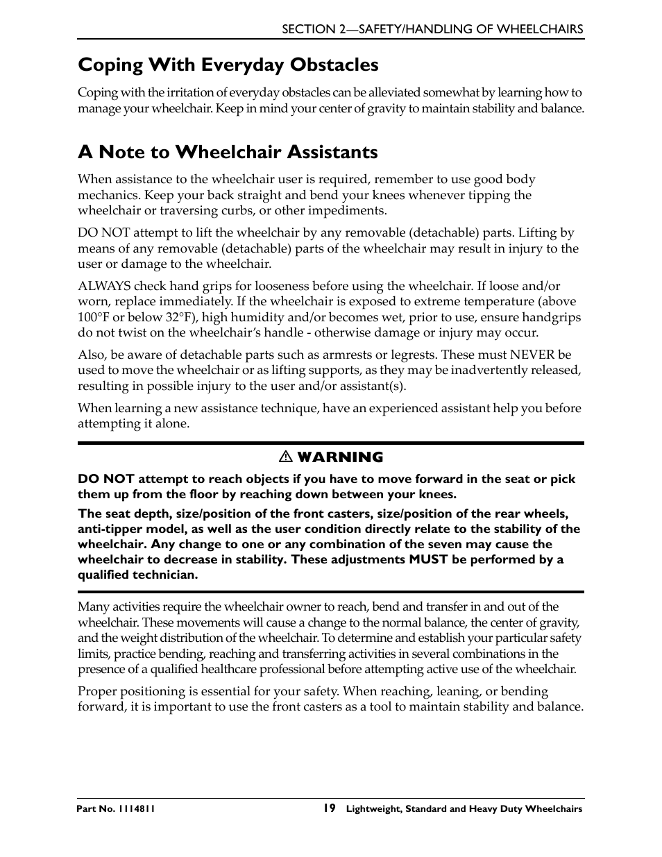 Coping with everyday obstacles, A note to wheelchair assistants | Invacare Lightweight User Manual | Page 19 / 64