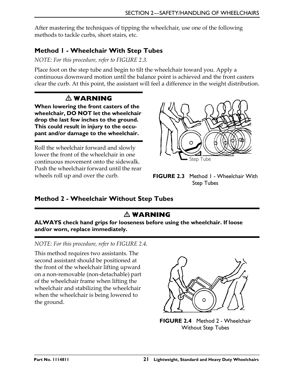 Method 1 - wheelchair with step tubes, Method 2 - wheelchair without step tubes | Invacare Lightweight User Manual | Page 21 / 64