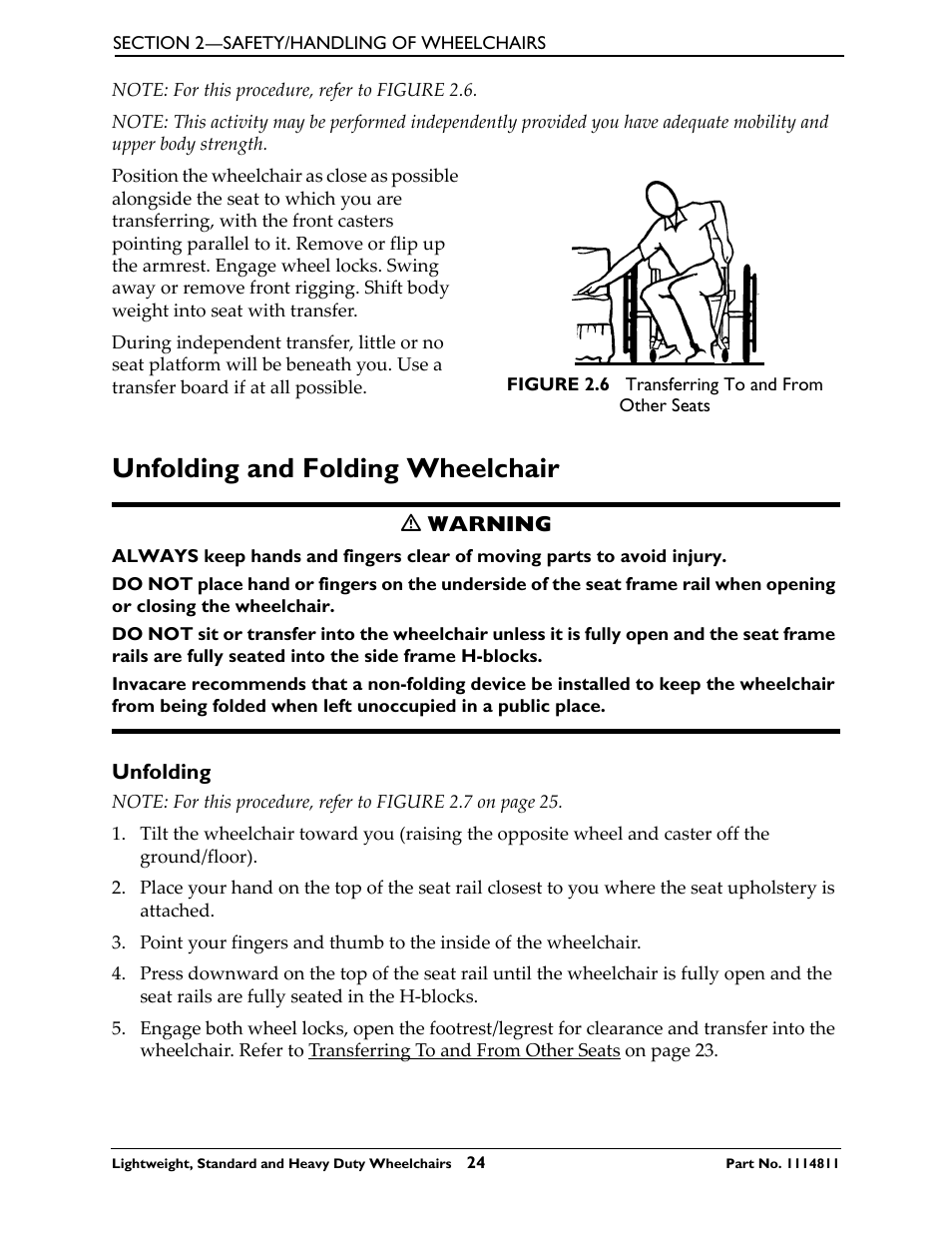 Unfolding and folding wheelchair, Unfolding | Invacare Lightweight User Manual | Page 24 / 64