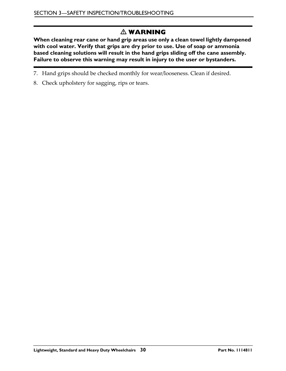 Ƽ warning | Invacare Lightweight User Manual | Page 30 / 64
