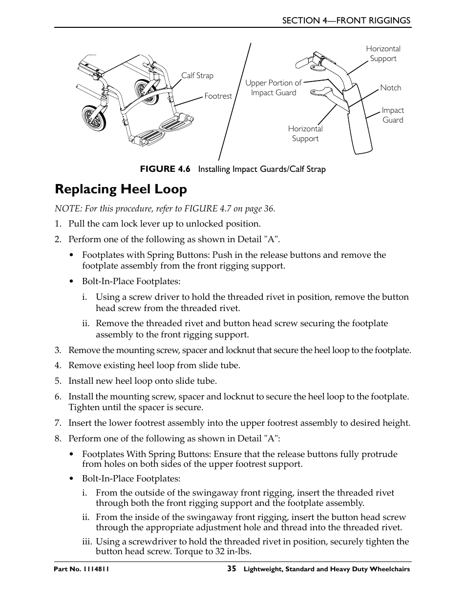 Replacing heel loop, Fer to figure 4.6 | Invacare Lightweight User Manual | Page 35 / 64