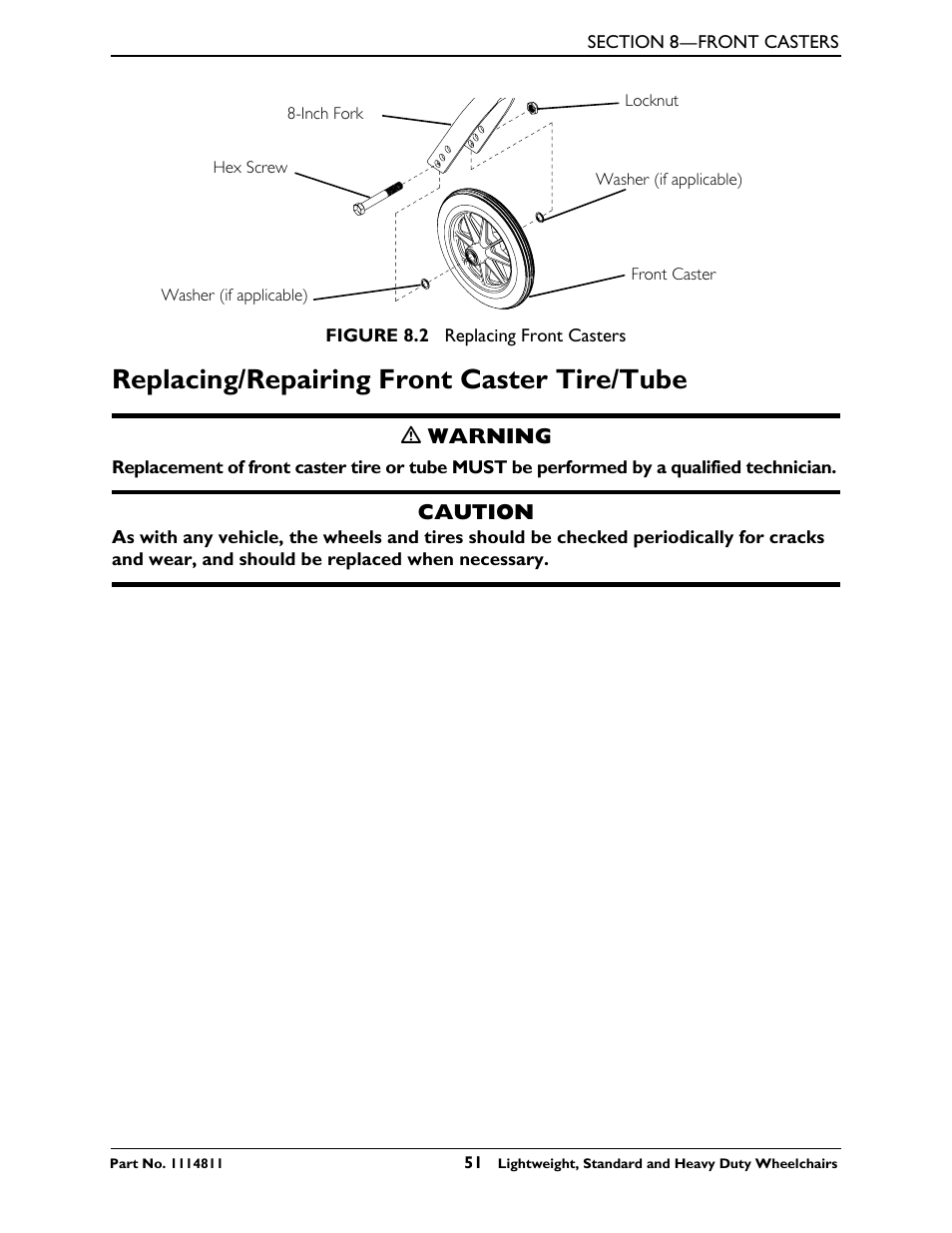 Replacing/repairing front caster tire/tube | Invacare Lightweight User Manual | Page 51 / 64