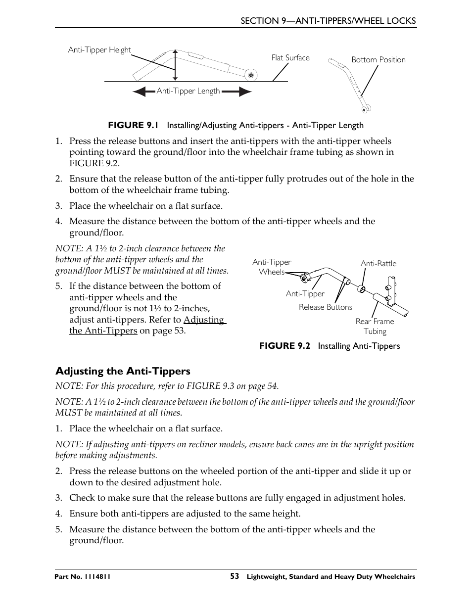 Adjusting the anti-tippers | Invacare Lightweight User Manual | Page 53 / 64