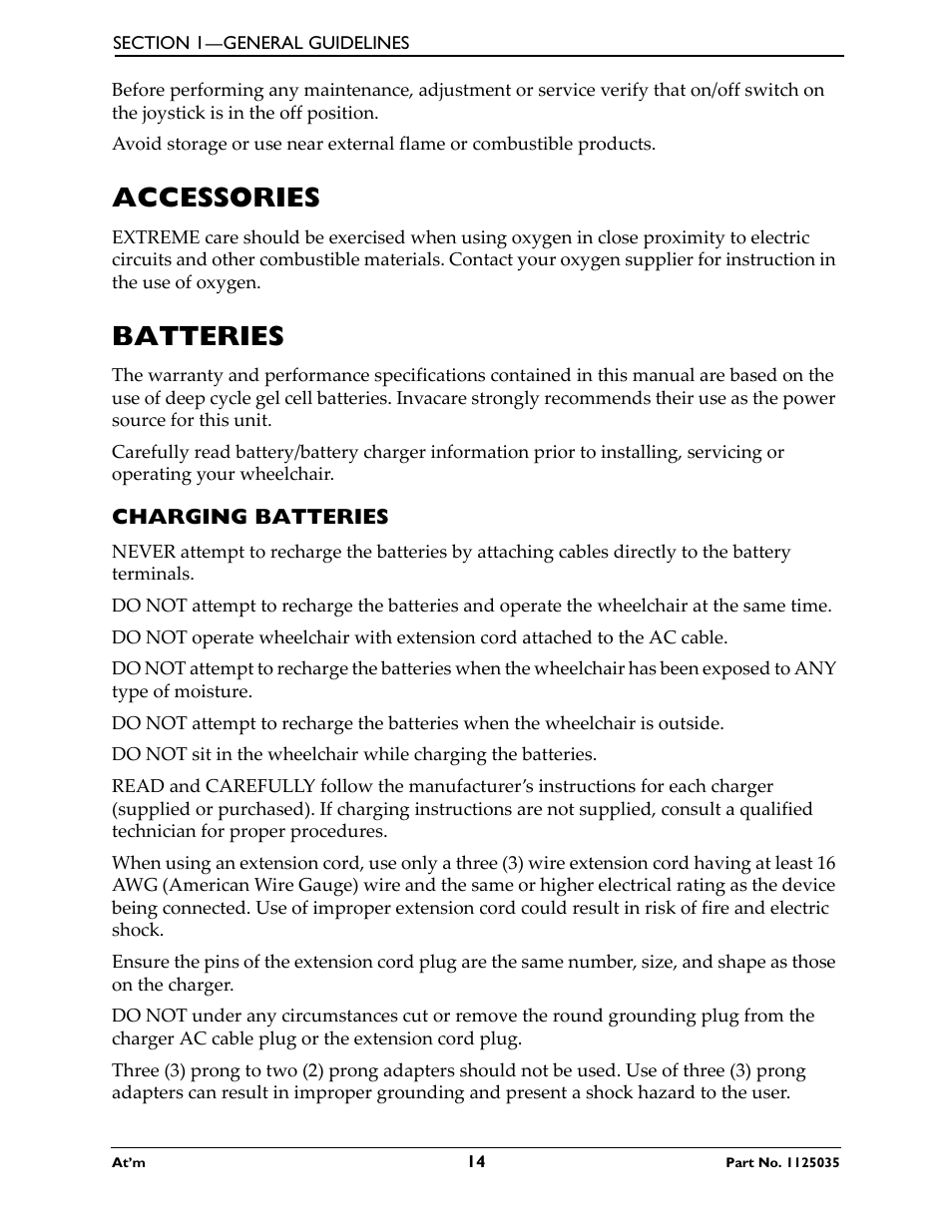 Accessories, Batteries, Charging batteries | Accessories batteries | Invacare At'm User Manual | Page 14 / 44